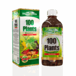 Imagen de un producto natural llamado 100 Plants, que incluye un frasco de solución oral de 500 ml junto a su caja. Este suplemento está elaborado con una mezcla de extractos de diversas plantas, diseñado para promover la salud y el bienestar. Ideal para quienes buscan opciones de medicina natural. La presentación destaca por su etiquetado claro y atractivo, resaltando su uso como complemento alimenticio.