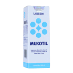Suplemento alimenticio Mukotil de Labsem, presentado en un envase de 200 ml. Formulado a base de infusiones de vegetales y hojas de plantas, diseñado para ofrecer un sabor fresco y beneficios para la salud. Ideal para quienes buscan alternativas naturales en su dieta.