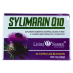 Suplemento Sylimarin Q10 de Living Natural en presentación de 30 cápsulas blandas, con 600 mg (18 g) por envase. Este producto combina silimarina y coenzima Q10, promoviendo la salud hepática y el bienestar general. Ideal para quienes buscan un apoyo natural en su dieta.