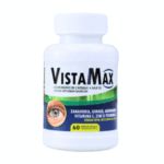 Suplemento dietético VistaMax en cápsulas, que contiene zanahoria, ginkgo, árnica, vitamina C, zinc y vitamina E, presentado en un frasco de 60 cápsulas. Ideal para el cuidado de la vista.