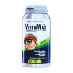 Suplemento Vistamax de American Natural, en frasco de 60 cápsulas, diseñado para mejorar la salud visual. Contiene ingredientes como zanahoria, ginkgo, arándano, y vitaminas C y E, que favorecen el funcionamiento óptimo de los ojos. Ideal para quienes buscan mantener una buena visión y cuidar la salud ocular.