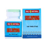 Suplemento natural Shilintong en presentación de 100 tabletas. Envase blanco con tapa verde y caja azul que resalta su marca Only Natural. Ideal para quienes buscan mejorar su bienestar general y fortalecer su salud.