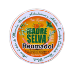 Texto alternativo: Envase del producto Reumadol de Madre Selva, un ungüento tópico que ayuda a aliviar el dolor de músculos, huesos y articulaciones. Contiene aceites esenciales y hojas secas molidas. Peso neto de 90 gramos, ideal para el tratamiento de molestias articulares y musculares.