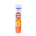 Tableta efervescente de vitamina C Vaporal, 1000 mg, presentación de 20 unidades. Ideal para fortalecer el sistema inmunológico y mejorar la salud general. Sabor a limón, fácil de disolver en agua. Suplemento alimenticio de acción triple para un bienestar óptimo.
