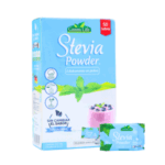 Caja de edulcorante en polvo Stevia Powder de Green Life, que contiene 50 sobres individuales. Ideal para endulzar bebidas y alimentos sin aportar calorías, manteniendo el sabor original. Perfecto para quienes buscan alternativas saludables en su dieta.