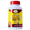 Botella de cápsulas de maca amarilla, un suplemento natural de 450 mg por cápsula, que contiene 100 unidades. Este producto es conocido por sus beneficios energizantes y adaptógenos, ideal para mejorar la vitalidad y el rendimiento físico. La maca amarilla es apreciada por sus propiedades nutricionales y se utiliza comúnmente para aumentar la energía y equilibrar el estado de ánimo.