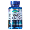 Frasco de Citrato de Magnesio con 60 cápsulas. Suplemento nutricional que ayuda a mantener la salud muscular y ósea. Ideal para quienes buscan mejorar su bienestar general y apoyar funciones metabólicas. Envase azul con etiqueta informativa y detalles sobre la dosificación.