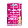 Complemento nutricional Colágeno Hidrolizado Complex de 500 g, enriquecido con calcio, vitamina C y vitamina E. Presentado en un envase colorido con sabor a fresa, ideal para mejorar la salud de la piel, cabello y articulaciones. Perfecto para quienes buscan un suplemento que potencie su bienestar general.