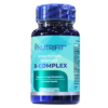 Frasco de suplemento Nutrifit B-Complex, fórmula balanceada para el estrés. Contiene 100 tabletas que apoyan el metabolismo energético y la salud del corazón. Envase sellado, ideal para quienes buscan un complemento vitamínico para reducir el estrés y mejorar el bienestar general.