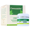 Crema regeneradora Consuelda de 50 ml, formulada con alantoína, ideal para la hidratación y reparación de la piel. Presenta un diseño atractivo con envase blanco y caja verde, que destaca sus propiedades naturales. Perfecta para el cuidado diario de la piel, ayuda a mejorar la textura y apariencia de la dermis.
