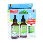Pack promocional de gotas de stevia Green Life, que incluye dos botellas de 750 ml y un producto adicional gratis. Ideal para endulzar bebidas sin calorías, sin alterar el sabor. Perfecto para quienes buscan opciones saludables y naturales para endulzar sus comidas y bebidas.