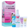 Kit antiedad Novalife Ageless, que incluye productos para el cuidado de la piel, como el serum Novagel, el tónico facial SilverTonic, la crema AgeLess y la crema hidratante DryCream. Este kit está diseñado para rejuvenecer la piel, ofreciendo una rutina completa para combatir los signos de la edad. Ideal para quienes buscan mejorar la apariencia de su piel y mantenerla saludable.