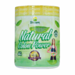 Envase de suplemento natural "Natural Colon Power" de Blessani, diseñado para mejorar la salud digestiva. Contiene 300 gramos de producto, enfocado en la limpieza y desintoxicación del colon. Presenta un diseño atractivo en tonos verdes y un gráfico que muestra a una mujer activa, sugiriendo un estilo de vida saludable. Ideal para quienes buscan un complemento natural en su rutina de bienestar.