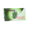 Jabón de Sábila con Vitamina E de AROMMA, presentado en una caja de 100 gramos. Este producto natural está diseñado para hidratar y rejuvenecer la piel, aprovechando las propiedades beneficiosas de la sábila y la vitamina E. Ideal para el cuidado diario de la piel, ayuda a mantenerla suave y protegida.