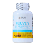 Suplemento dietético Rejuven de Sun Vitamins en frasco de 120 cápsulas. Fórmula de salud y belleza para la piel que mejora la elasticidad, firmeza y tono. Contiene colágeno hidrolizado de 1500 mg y ácido hialurónico de 60 mg. Fácil de tragar, ideal para quienes buscan cuidar y rejuvenecer su piel de manera efectiva.