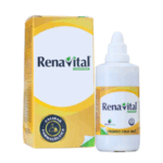 Renavital es un producto farmacéutico presentado en un envase de 30 ml, ideal para el cuidado de la salud. Su diseño incluye una caja amarilla con detalles en verde, destacando la calidad de su formulación. Este suplemento está diseñado para promover el bienestar y revitalizar el organismo.