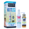 Kit antiacné Novalife que incluye SilverTonic y Aknil, formulaciones diseñadas para combatir el acné. El kit contiene un tónico facial en spray de 250 ml y un gel de 120 ml. Ambas fórmulas están enriquecidas con tecnología de plata, ideales para limpiar y tratar la piel propensa al acné. Perfecto para quienes buscan una solución efectiva y libre de alcohol para el cuidado de la piel.