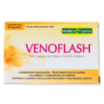 Caja de Venoflash de Nature's Garden, un suplemento oral que contiene 40 cápsulas con extracto de castaño de Indias y centella asiática. Este producto está diseñado para aliviar síntomas como hormigueo, hinchazón y trastornos circulatorios, así como calambres y comezones en las piernas. Venoflash estimula la buena circulación, ayudando a tratar y prevenir varices. Ideal para quienes buscan mejorar su salud venosa de manera natural.