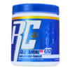 Envase de polvo de glutamina sin sabor de la marca RC, con 120 porciones. El producto está diseñado como un suplemento dietético para mejorar la recuperación muscular y apoyar el sistema inmunológico. Contiene 300 gramos de glutamina en polvo, ideal para deportistas y entusiastas del fitness que buscan un complemento eficaz para su rutina de entrenamiento.