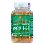 Frasco de cápsulas blandas de Omega 3-6-9 de la marca Xtralife, que contiene 90 unidades. Este suplemento combina aceites de linaza y pescado, promoviendo beneficios para la salud cardiovascular y el bienestar general. Ideal para quienes buscan mejorar su ingesta de ácidos grasos esenciales.