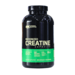 Botella de creatina micronizada en cápsulas de Optimum Nutrition. Contiene 200 cápsulas y ofrece 100 porciones. Suplemento para apoyo muscular y aumento de rendimiento en entrenamientos. Ideal para quienes buscan mejorar su fuerza y masa muscular.