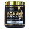 Suplemento BCAA Defender de Kevin Levrone, diseñado para la recuperación muscular rápida. Contiene una mezcla de aminoácidos de cadena ramificada (BCAA) en una proporción de 8:1:1, con un alto contenido de leucina y vitaminas añadidas. Presentado en un envase de 225 gramos, ideal para atletas y entusiastas del fitness que buscan mejorar su rendimiento y recuperación post-entrenamiento. Sabor a naranja.