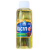Botella de aceite de ricino de 120 ml, producto puro y natural, ideal para el cuidado de la piel y el cabello. Presenta un diseño moderno con etiqueta colorida que destaca sus beneficios. Perfecto para uso cosmético y medicinal.