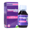 Frasco de Inmunogalen, un suplemento líquido de 120 ml diseñado para mejorar el sistema inmune. El envase presenta un diseño moderno en tonos púrpuras y contiene información sobre su uso y beneficios. Ideal para quienes buscan fortalecer sus defensas naturales.