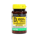 Suplemento de vitamina D3 de Mason Natural, 1000 IU (25 mcg), en frasco de 60 geles blandos, que apoya la salud inmunológica, ósea y muscular.