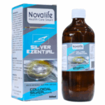 Imagen de un frasco de 500 ml de agua mineral natural sin gas Silver Ezential de Novalife. Este producto contiene plata coloidal, conocido por sus propiedades antimicrobianas y beneficios para la salud. El envase presenta un diseño moderno y atractivo, ideal para quienes buscan alternativas naturales en su cuidado personal.