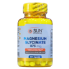 Suplemento de magnesio glicinato de 875 mg de Sun Vitamins, en frasco de 60 cápsulas. Este producto está diseñado para aliviar la ansiedad y promover un mejor sueño, además de ayudar a controlar los niveles de azúcar en la sangre. Ideal para quienes buscan mejorar su bienestar general a través de la suplementación.