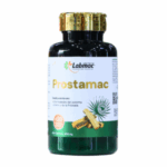 Frasco de suplemento Prostamac de Labmac, que contiene 60 tabletas de 600 mg, diseñado para apoyar la salud del sistema urinario y la próstata. El envase presenta un diseño moderno y atractivo, ideal para hombres que buscan mejorar su bienestar prostático.
