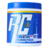 Envase de creatina en polvo sin sabor de la marca RC. El producto se presenta en un recipiente azul y blanco, con un diseño moderno y atractivo. Ideal para quienes buscan aumentar su rendimiento deportivo y mejorar la recuperación muscular. Contiene 120 porciones y es un suplemento instantáneo, perfecto para mezclar con tus bebidas favoritas.