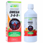 Botella de Linaza Pharma Omega 3-6-9 de 500 ml, un suplemento nutricional que promueve la salud cardiovascular, ayuda a regular los niveles de colesterol y triglicéridos, y mejora la presión arterial. La imagen muestra el envase con un diseño atractivo y colores llamativos, destacando sus beneficios para la salud. Ideal para quienes buscan mejorar su bienestar general mediante el consumo de ácidos grasos esenciales.