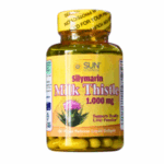 Frasco de suplemento de silimarina de cardo mariano, 1000 mg, de la marca Sun Vitamins. Contiene 100 cápsulas blandas de liberación prolongada, diseñadas para apoyar la función hepática. Ideal para quienes buscan mejorar la salud del hígado de manera natural.