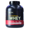 Envase de proteína en polvo Optimum Nutrition Gold Standard 100% Whey, sabor Cookies & Cream. Este suplemento nutricional es ideal para el soporte muscular y la recuperación, ofreciendo 24 gramos de proteína y 5.5 gramos de BCAA por porción. Perfecto para deportistas y entusiastas del fitness que buscan mejorar su rendimiento y alcanzar sus objetivos de entrenamiento.
