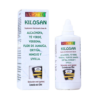 Imagen de un frasco de Kilosan, un suplemento nutricional a base de alcachofa, té verde, verbena, flor de jamaica, ortiga, hinojo y uvilla. El producto se presenta en una botella de 120 ml con un diseño atractivo y un etiquetado claro que destaca sus ingredientes naturales. Ideal para apoyar la salud digestiva y el bienestar general.
