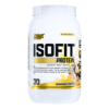 Envase de proteína en polvo ISOFIT de Nutrex, sabor Bananas Foster. Este producto premium de aislado de suero de leche está diseñado para apoyar el crecimiento muscular y la recuperación. Contiene 30 porciones y es ideal para quienes buscan mejorar su rendimiento físico. La fórmula está enfocada en ofrecer un delicioso sabor y una mezcla fácil, perfecta para batidos y recetas saludables.