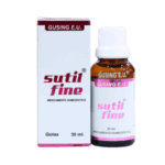 Frasco de gotas homeopáticas Sutil Fine de 30 ml, presentado en su caja original. Este producto es parte de la línea Gusing E.U. y está diseñado para ofrecer un tratamiento natural. Ideal para quienes buscan alternativas homeopáticas, su uso está indicado para diversas afecciones.