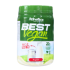 Envase de proteína en polvo Best Vegan de Athletica Nutrition, con 20 g de proteína por porción. El producto se presenta en un envase verde y blanco, destacando su origen vegetal y la leyenda "NO É LEITE", enfatizando que no contiene lácteos. Ideal para veganos y personas con intolerancia a la lactosa, este suplemento es perfecto para complementar la dieta y apoyar el desarrollo muscular.