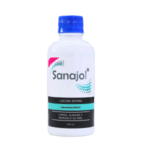 Frasco de loción íntima Sanajol de 250 ml, diseñado para limpiar, suavizar y refrescar la piel. Ideal para el cuidado diario de la higiene íntima femenina, formulado con ingredientes suaves que promueven el bienestar y la frescura.