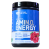 Suplemento dietético Amino Energy de Optimum Nutrition en sabor frambuesa azul. Contiene 30 porciones y está diseñado para proporcionar energía y recuperación en cualquier momento. Sin azúcar y con cafeína de fuentes naturales, ideal para quienes buscan mejorar su rendimiento físico y mental.