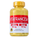 Frasco de Vitafrancesa con 100 cápsulas de ginkgo biloba (180 mg) y ginseng (167 mg), suplemento alimenticio para mejorar la salud y el bienestar.