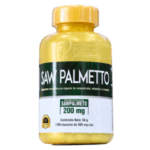 Botella de suplemento alimenticio de saw palmetto, con 200 mg por cápsula. Contiene 130 cápsulas de 560 mg cada una. Este producto está diseñado para apoyar la salud prostática y mejorar el bienestar general. Ideal para quienes buscan una alternativa natural en su rutina de salud.