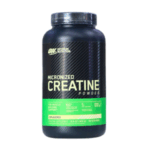 Envase de creatina micronizada de Optimum Nutrition, un suplemento en polvo diseñado para mejorar el rendimiento deportivo y el desarrollo muscular. Este producto, sin sabor, contiene ingredientes de alta calidad y está formulado para proporcionar un apoyo eficaz en la construcción de masa muscular. Ideal para atletas y entusiastas del fitness que buscan aumentar su fuerza y resistencia durante los entrenamientos. Contiene 300 gramos y ofrece aproximadamente 60 porciones.
