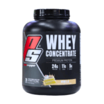 Envase de proteína en polvo Whey Concentrate de la marca ProSupps, sabor vainilla. Contiene 24 gramos de proteína por porción, 11 gramos de aminoácidos y 5 gramos de BCAA. Ideal para mejorar el rendimiento deportivo y la recuperación muscular. Presentación de 2 libras, con 20 porciones por envase. Perfecto para complementar dietas de entrenamiento y aumentar la ingesta de proteínas.