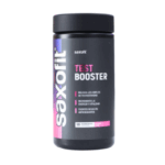 Frasco de Saxofit Test Booster, un suplemento diseñado para mejorar los niveles de testosterona. Este producto ayuda a incrementar la energía y la vitalidad, favoreciendo el rendimiento físico y la fuerza. Contiene 120 cápsulas, ideales para quienes buscan optimizar su entrenamiento y potenciar su bienestar general. Perfecto para hombres que desean aumentar su rendimiento deportivo y mejorar su calidad de vida.