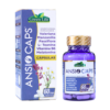 Suplemento ANSIO CAPS de Green Life, que contiene valeriana, manzanilla, pasiflora, L-teanina, vitamina B6 y melatonina. Presentado en un frasco de 60 cápsulas, ideal para promover la relajación y mejorar la calidad del sueño. Perfecto para quienes buscan reducir el estrés y la ansiedad de manera natural.
