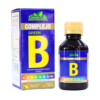 Suplemento multivitamínico Complejo B de Green Life, presentado en un frasco de 120 ml. Este producto está formulado con una mezcla de vitaminas del grupo B, diseñado para apoyar el bienestar general y mejorar la energía. Ideal para personas activas que buscan un impulso en su salud diaria. La caja incluye información sobre los beneficios de cada vitamina y su contenido.