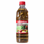 Botella de vinagre de manzana Condimensa, 500 ml, con etiqueta que muestra manzanas frescas y el logo de la marca. Ideal para aderezos, marinados y recetas saludables.